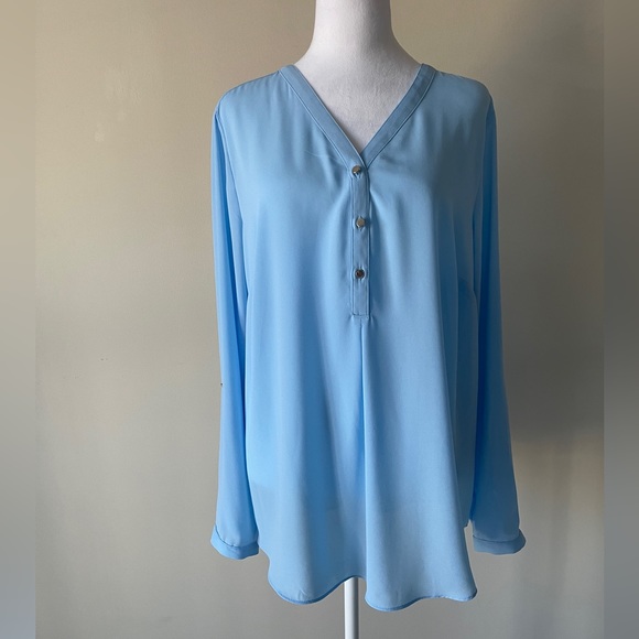JM Collection Tops - JM Collection roll-tab sleeves blue blouse